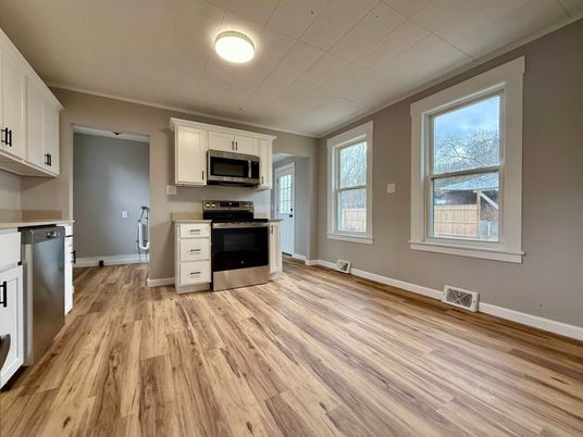 Interior, Kitchen, Stainless Steel Appliances, Wood Texture Flooring
