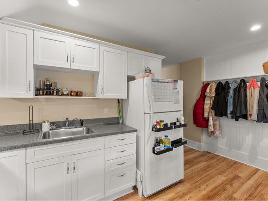 Interior, Kitchen, Recessed Lighting, Wood Texture Flooring
