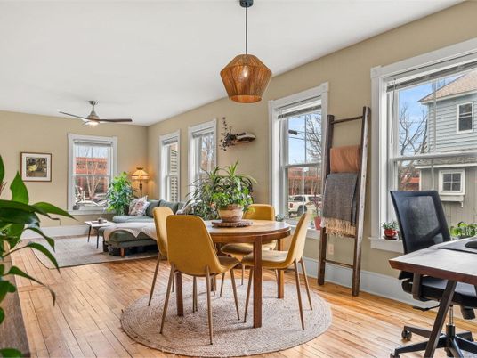Dining room, Interior, Pendant Lights, Wood Texture Flooring