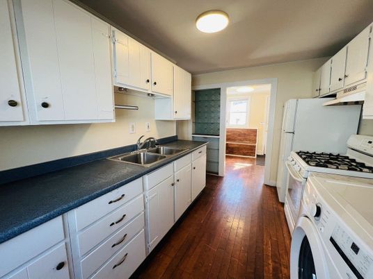 Interior, Kitchen, Washer, Wood Texture Flooring