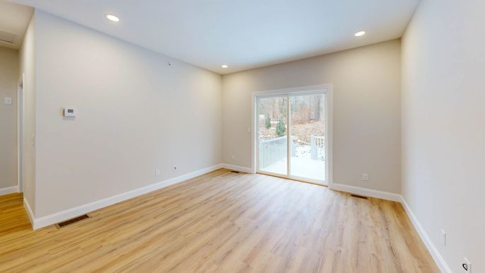 Empty room, Interior, Recessed Lighting, Wood Texture Flooring