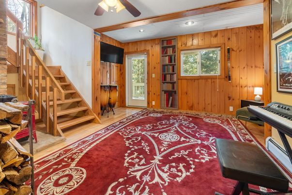 Interior, Recessed Lighting, Wood Texture Flooring, Wooden Walls