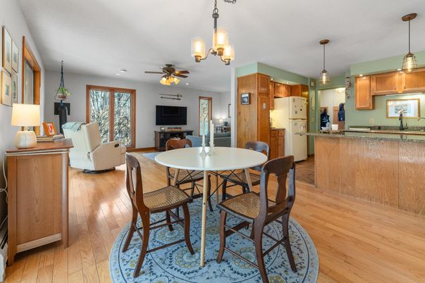 Dining room, Interior, Kitchen, Living room, Pendant Lights, Recessed Lighting, Wood Texture Flooring