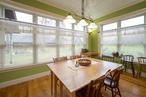 Dining room, Interior, Pendant Lights, Wood Texture Flooring