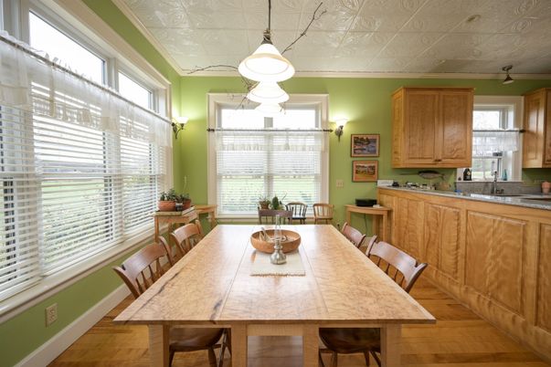 Dining room, Interior, Pendant Lights, Wood Texture Flooring