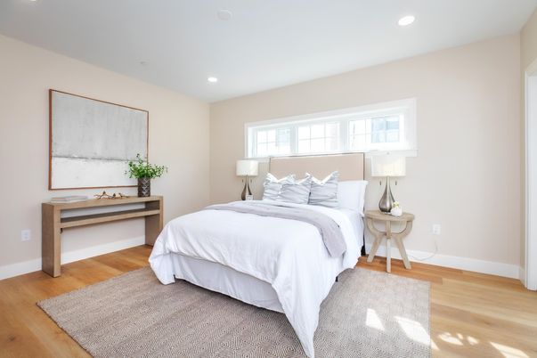 Bedroom, Interior, Recessed Lighting, Wood Texture Flooring