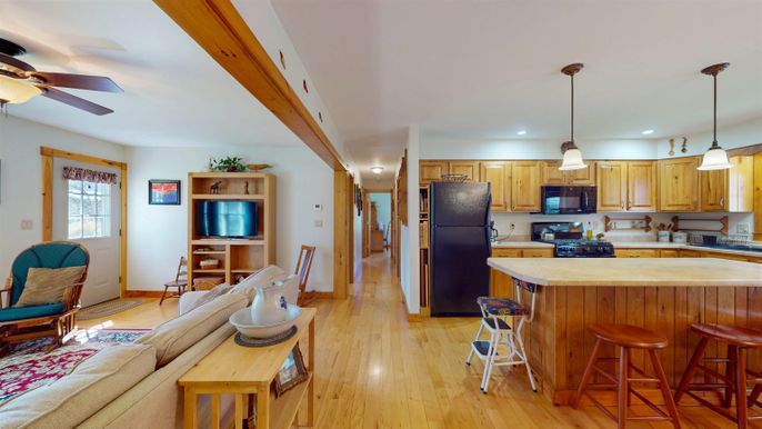 Interior, Kitchen, Living room, Pendant Lights, Recessed Lighting, Wood Texture Flooring