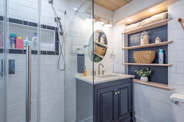 Bathroom, Glass Shower, Interior, Recessed Lighting