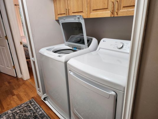 Interior, Washer, Wood Texture Flooring