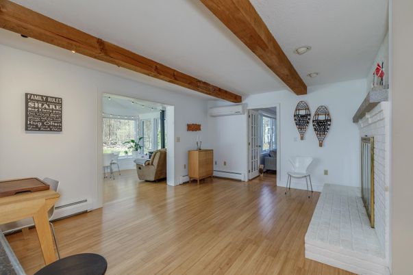 Interior, Living room, Recessed Lighting, Wooden Beams, Wood Texture Flooring