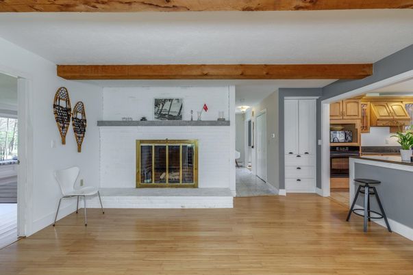 Fireplace, Interior, Kitchen, Wooden Beams, Wood Texture Flooring