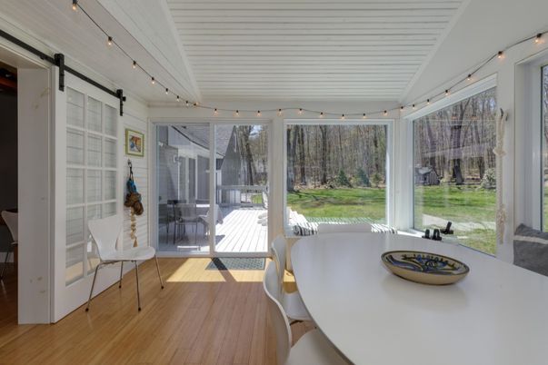 Dining room, Interior, Sun Room, Wood Texture Flooring