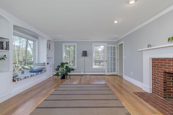 Fireplace, Interior, Recessed Lighting, Wood Texture Flooring