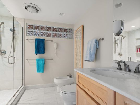 Bathroom, Glass Shower, Interior, Recessed Lighting