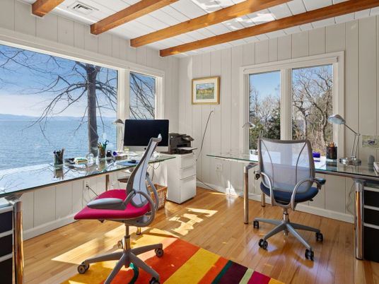 Home Office, Interior, Water, Wooden Beams, Wood Texture Flooring