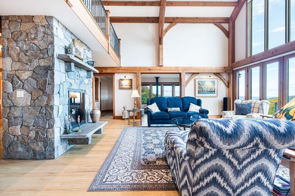 Fireplace, Interior, Living room, Stone Walls, Wooden Beams, Wood Texture Flooring