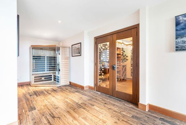 Empty room, Interior, Recessed Lighting, Wine Storage, Wood Texture Flooring