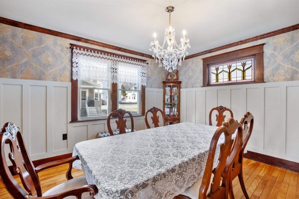 Chandelier, Dining room, Interior, Wood Texture Flooring