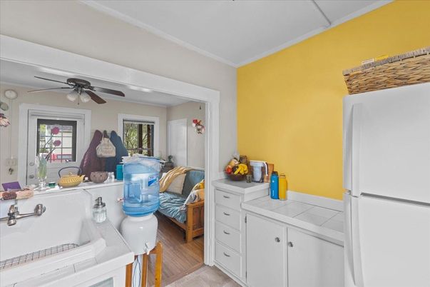 Bathroom, Interior, Tile Countertops, Wood Texture Flooring