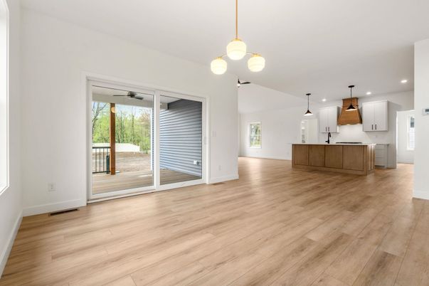 Interior, Kitchen, Pendant Lights, Recessed Lighting, Wood Texture Flooring