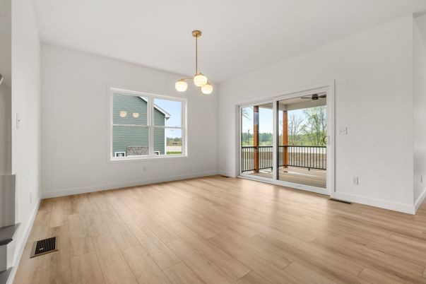 Empty room, Interior, Pendant Lights, Wood Texture Flooring