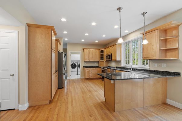 Interior, Kitchen, Pendant Lights, Recessed Lighting, Wood Texture Flooring