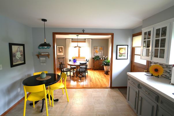 Dining room, Interior, Pendant Lights, Wood Texture Flooring