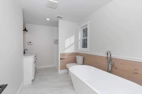 Bathroom, Free Standing Baths, Interior, Marble, Recessed Lighting