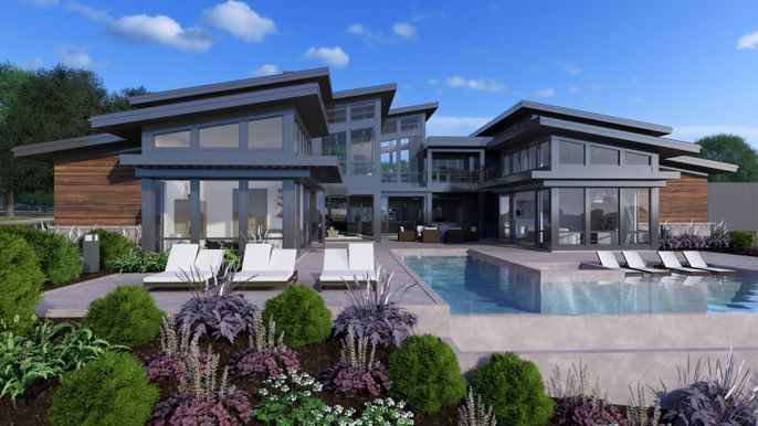 Exterior, Facade, Pool, Modern