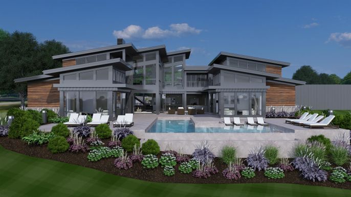 Exterior, Facade, Pool, Modern