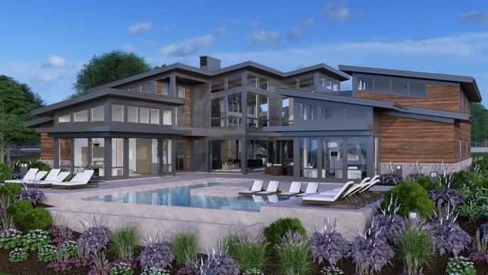 Exterior, Facade, Pool, Modern