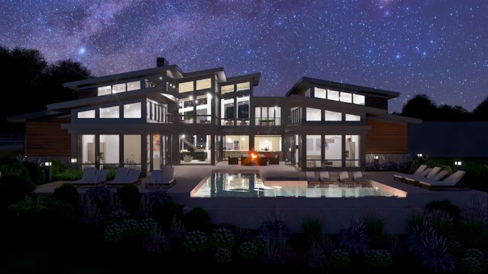 Exterior, Facade, Pool, Modern