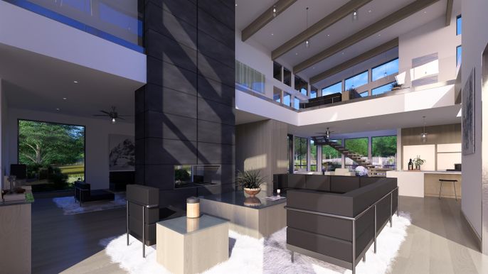 Interior, Living room, Recessed Lighting, Wood Texture Flooring