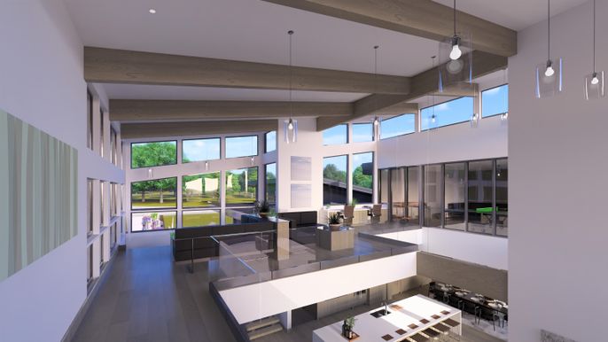 Interior, Living room, Pendant Lights, Recessed Lighting, Wooden Beams, Wood Texture Flooring
