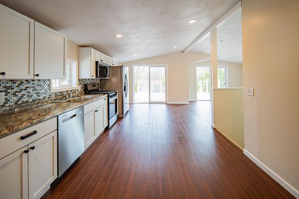 Interior, Kitchen, Recessed Lighting, Wood Texture Flooring