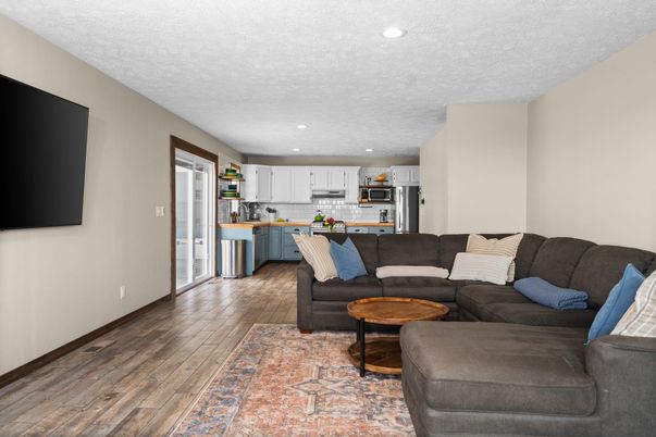 Interior, Kitchen, Living room, Recessed Lighting, Wood Texture Flooring