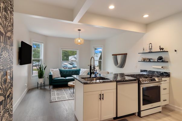 Interior, Kitchen, Pendant Lights, Recessed Lighting, Wood Texture Flooring
