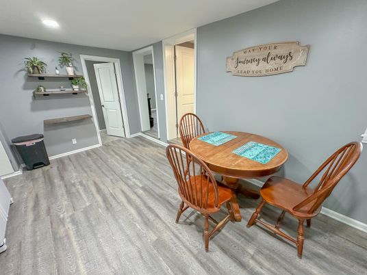 Dining room, Interior, Recessed Lighting, Wood Texture Flooring