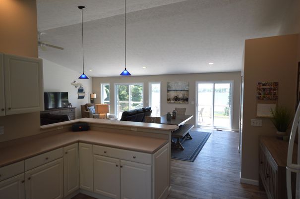 Home Office, Interior, Pendant Lights, Recessed Lighting, Wood Texture Flooring