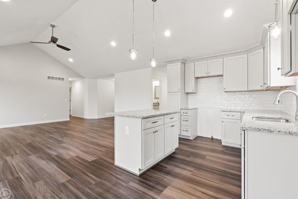 Interior, Kitchen, Pendant Lights, Recessed Lighting, Wood Texture Flooring