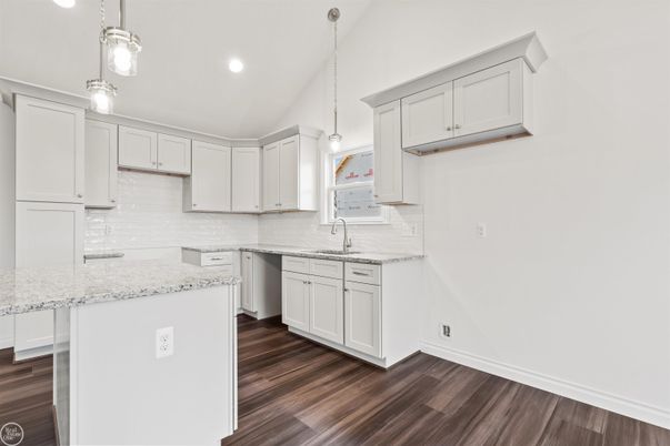 Interior, Kitchen, Pendant Lights, Recessed Lighting, Wood Texture Flooring