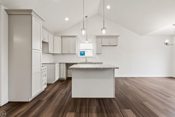 Interior, Kitchen, Pendant Lights, Recessed Lighting, Wood Texture Flooring