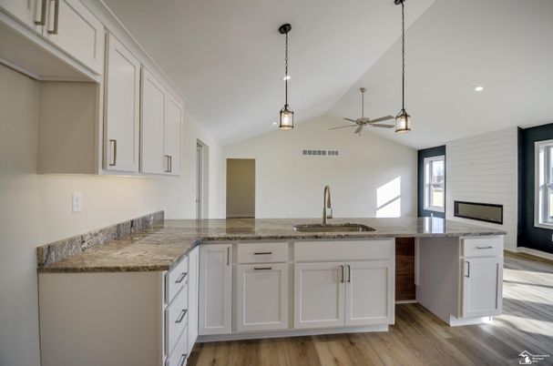 Interior, Kitchen, Pendant Lights, Recessed Lighting, Wood Texture Flooring
