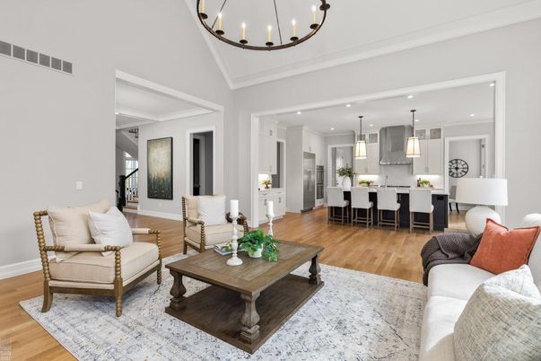 Interior, Kitchen, Living room, Pendant Lights, Recessed Lighting, Wood Texture Flooring