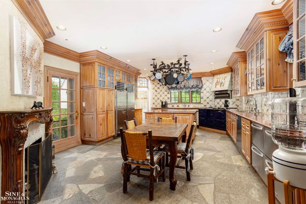 Dining room, Fireplace, Interior, Kitchen, Pendant Lights, Recessed Lighting, Stainless Steel Appliances