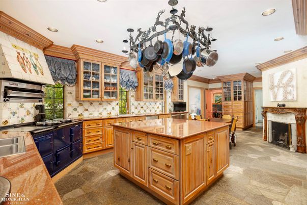 Fireplace, Interior, Kitchen, Recessed Lighting, Stainless Steel Appliances