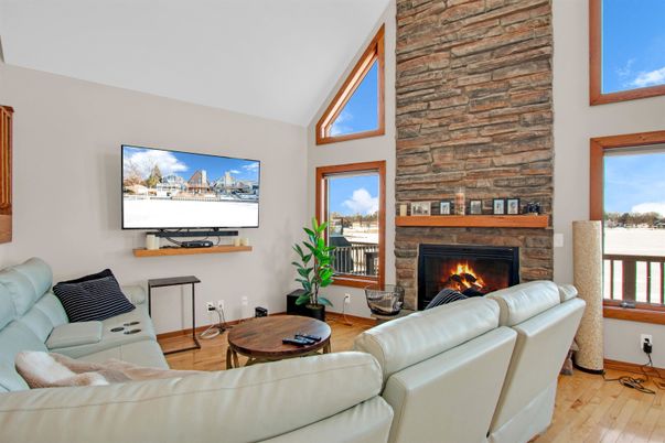 Fireplace, Interior, Living room, Stone Walls, Wood Texture Flooring