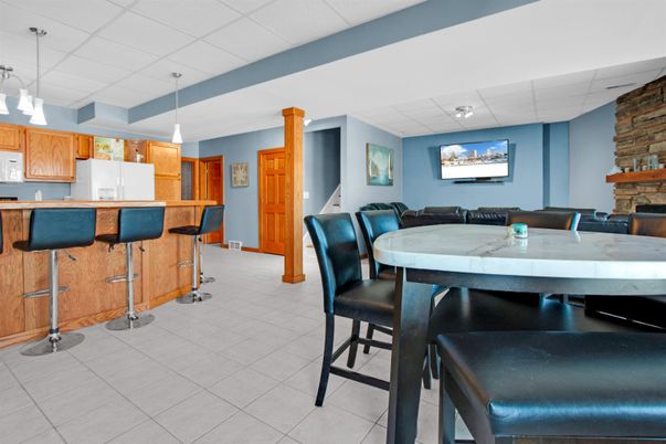 Dining room, Fireplace, Interior, Kitchen, Pendant Lights