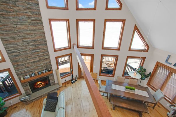 Fireplace, Interior, Living room, Stone Walls, Wood Texture Flooring