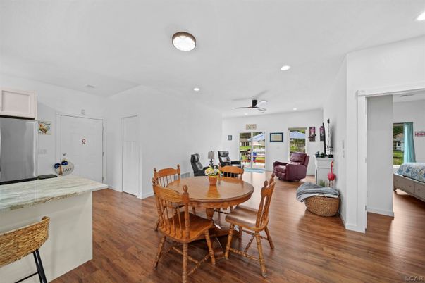 Dining room, Interior, Kitchen, Recessed Lighting, Wood Texture Flooring